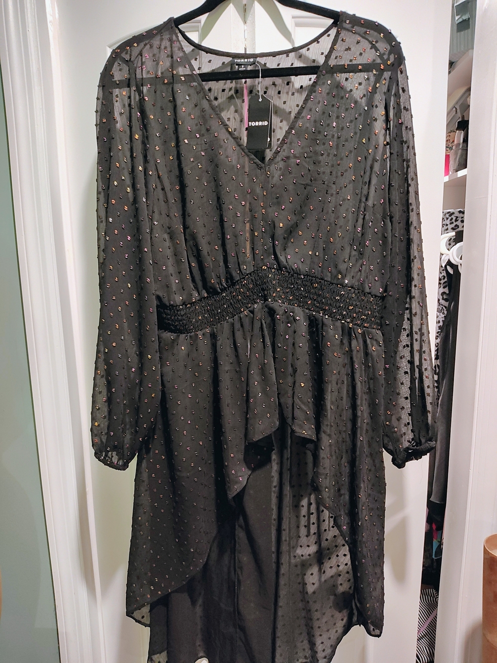 torrid Black Sheer Hi-Lo Blouse with Metallic Dot Detail